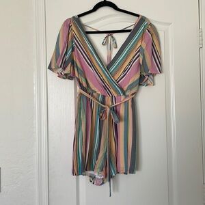 Francesca’s Multicolor Striped Romper. NWT
